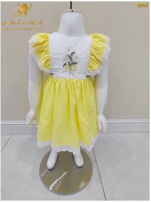 صورة فستان بناتي صيفي مزين بزهور وكشكش على الأكتاف – موديل 6605